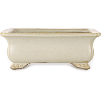  Shibakatsu (Katsuichi Shibata) 190 mm rectangular off-white bonsai pot by Shibakatsu, Tokoname, Japan