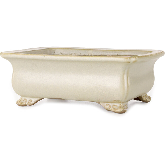 Rechthoekige, gebroken witte bonsaipot van Shibakatsu - 190 x 142 x 70 mm