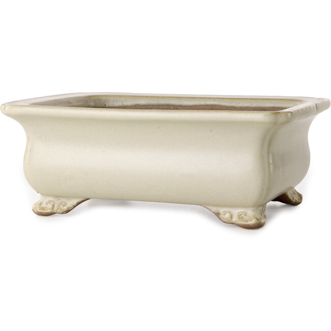Rechthoekige, gebroken witte bonsaipot van Shibakatsu - 190 x 142 x 70 mm