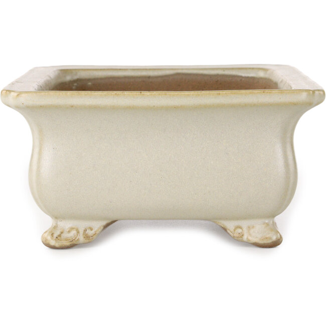 Rectangular off-white bonsai pot by Shibakatsu - 190 x 142 x 70 mm
