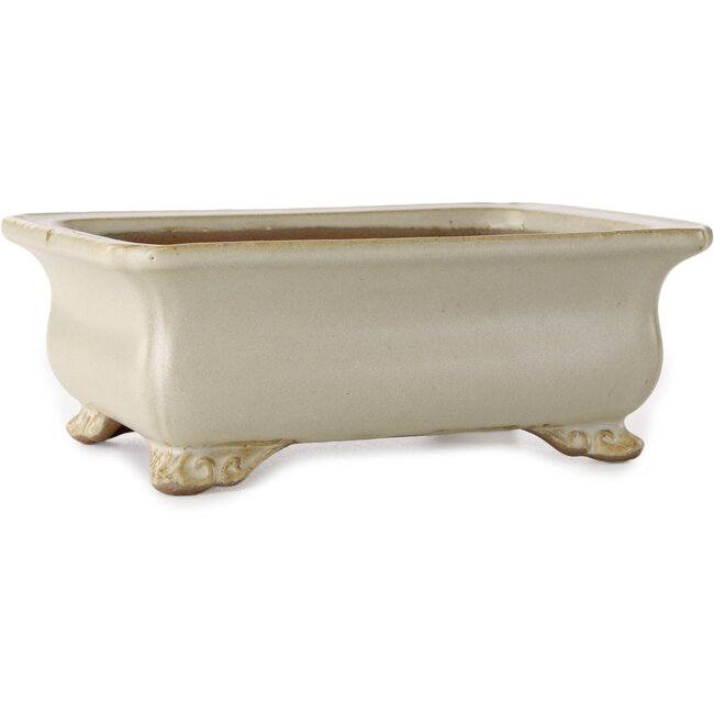 Pot à bonsaï rectangulaire blanc cassé de Shibakatsu - 190 x 142 x 70 mm
