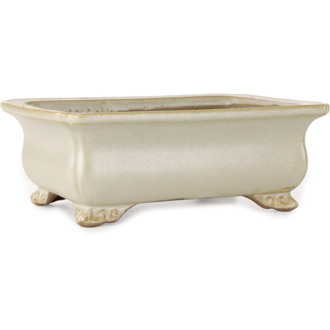 Pot à bonsaï rectangulaire blanc cassé de Shibakatsu - 190 x 142 x 70 mm
