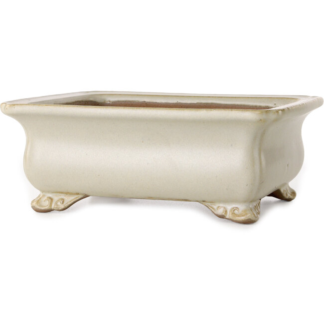 Rectangular off-white bonsai pot by Shibakatsu - 190 x 142 x 70 mm