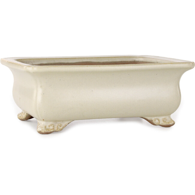 Rechthoekige, gebroken witte bonsaipot van Shibakatsu - 190 x 142 x 70 mm