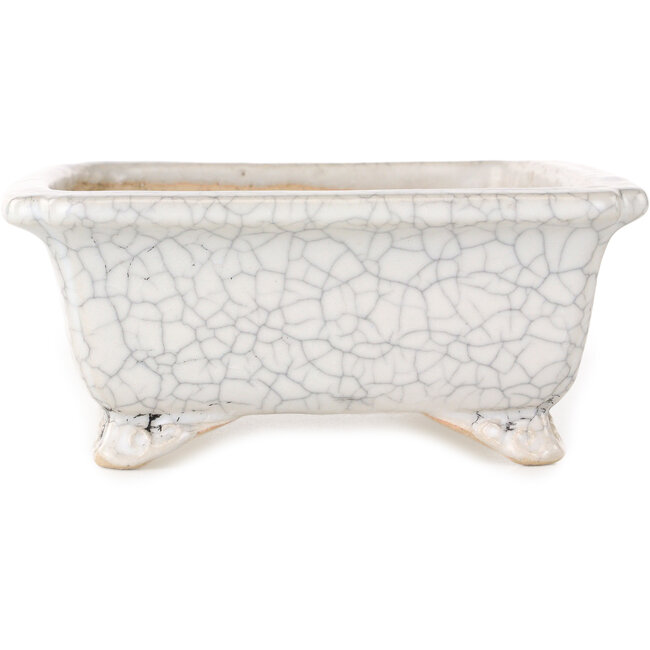 Maceta rectangular para bonsái craquelé blanca de Shibakatsu - 190 x 157 x 63 mm