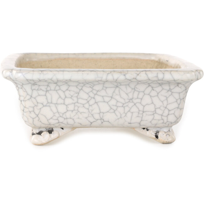 Rectangular white craquelé bonsai pot by Shibakatsu - 192 x 157 x 60 mm