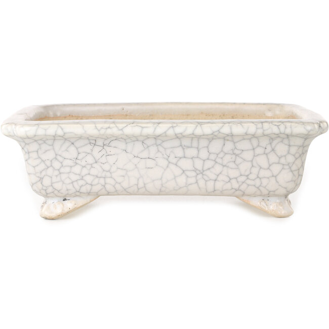 Pot à bonsaï rectangulaire craquelé blanc par Shibakatsu - 192 x 157 x 60 mm