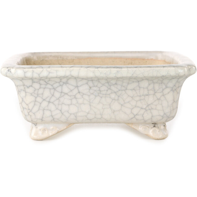Rechthoekige witte craquelé bonsaipot van Shibakatsu - 192 x 157 x 60 mm