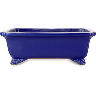  Shibakatsu (Katsuichi Shibata) 188 mm rectangular dark blue bonsai pot by Shibakatsu, Tokoname, Japan