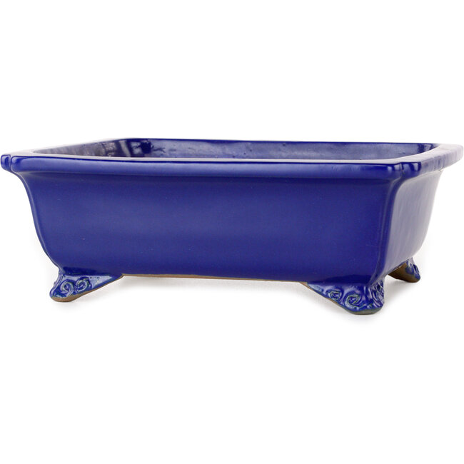 Rectangular dark blue bonsai pot by Shibakatsu - 188 x 152 x 65 mm