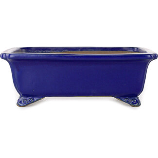  Shibakatsu (Katsuichi Shibata) 188 mm rectangular dark blue bonsai pot by Shibakatsu, Tokoname, Japan
