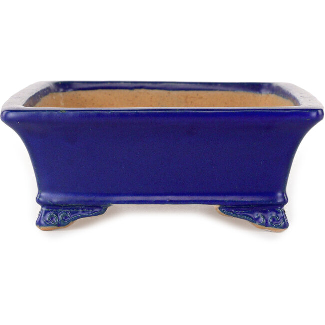 Pot à bonsaï rectangulaire bleu foncé de Shibakatsu - 193 x 149 x 55 mm