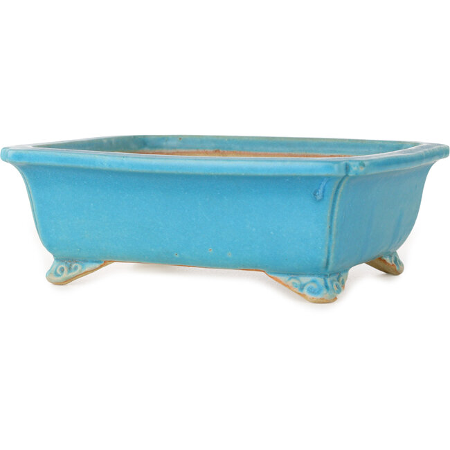 Pot à bonsaï rectangulaire turquoise de Shibakatsu - 190 x 157 x 63 mm