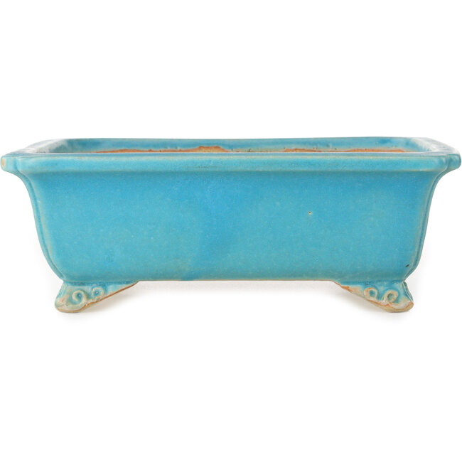 Rechthoekige turquoise bonsaipot van Shibakatsu - 190 x 157 x 63 mm