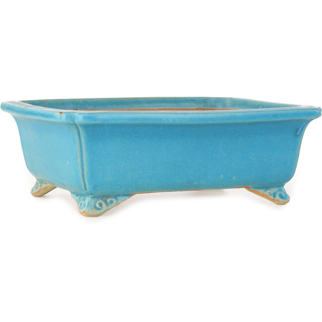Rectangular turquoise bonsai pot by Shibakatsu - 190 x 157 x 63 mm