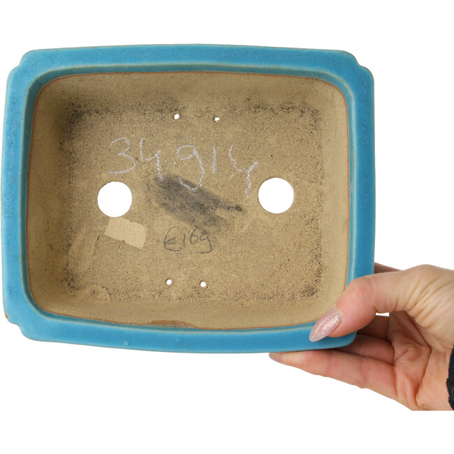 Rectangular turquoise bonsai pot by Shibakatsu - 190 x 157 x 63 mm