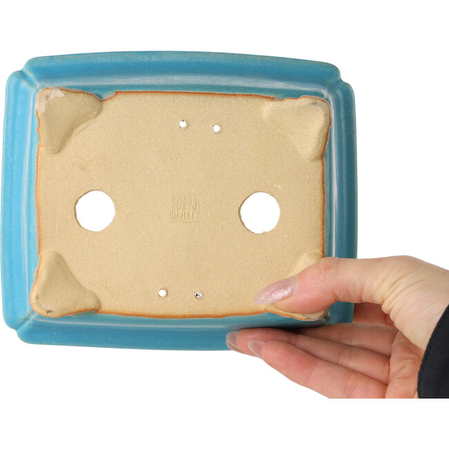 Pot à bonsaï rectangulaire turquoise de Shibakatsu - 157 x 132 x 65 mm