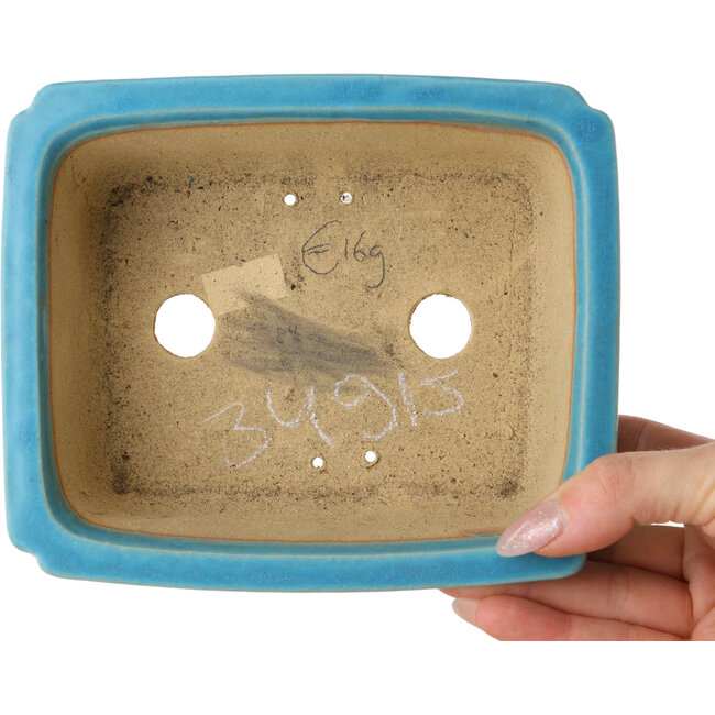 Rechthoekige turquoise bonsaipot van Shibakatsu - 157 x 132 x 65 mm