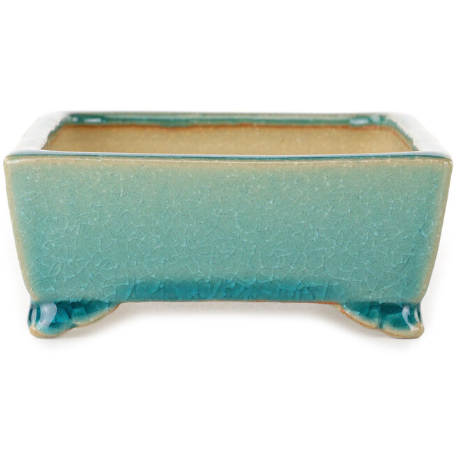 Pot à bonsaï rectangulaire craquelé turquoise par Shibakatsu - 158 x 116 x 49 mm