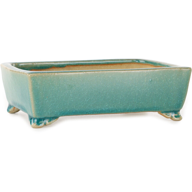 Pot à bonsaï rectangulaire craquelé turquoise par Shibakatsu - 158 x 116 x 49 mm