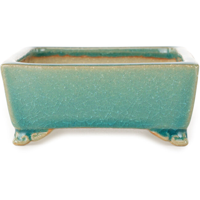 Rechthoekige turquoise craquelé bonsaipot van Shibakatsu - 158 x 116 x 49 mm