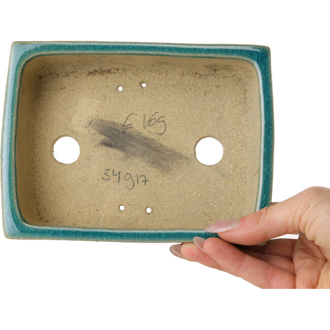 Vaso bonsai rettangolare turchese craquelé di Shibakatsu - 158 x 116 x 49 mm