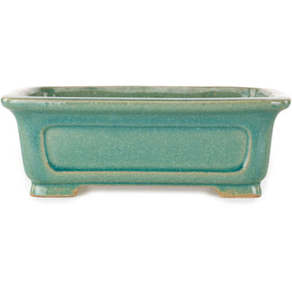  Shibakatsu (Katsuichi Shibata) 197 mm rectangular turquoise craquelé bonsai pot by Shibakatsu, Tokoname, Japan
