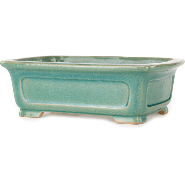 Rechthoekige turquoise craquelé bonsaipot van Shibakatsu - 197 x 150 x 67 mm