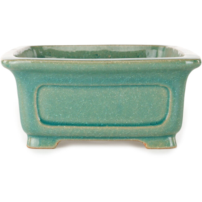 Pot à bonsaï rectangulaire craquelé turquoise par Shibakatsu - 197 x 150 x 67 mm