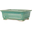 Maceta rectangular para bonsái craquelé turquesa de Shibakatsu - 197 x 150 x 67 mm