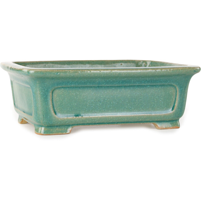 Rechthoekige turquoise craquelé bonsaipot van Shibakatsu - 197 x 150 x 67 mm