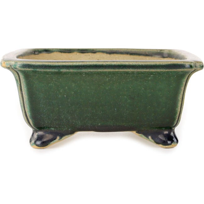 Rectangular dark green bonsai pot by Shibakatsu - 190 x 157 x 63 mm