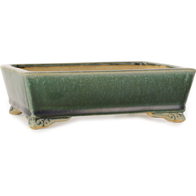 Rechthoekige donkergroene bonsaipot van Shibakatsu - 178 x 136 x 55 mm
