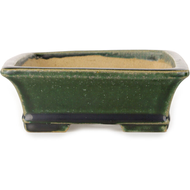 Rectangular dark green bonsai pot by Shibakatsu - 195 x 150 x 53 mm