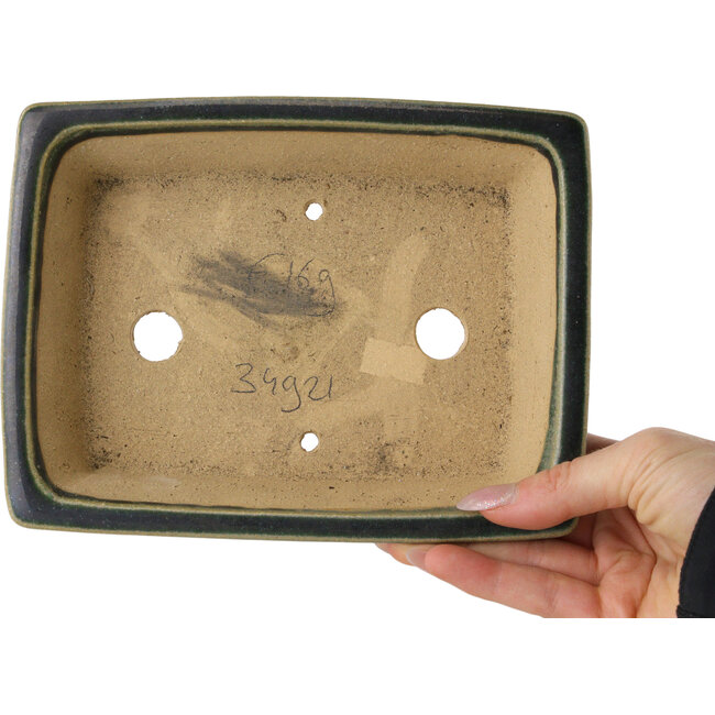 Rechthoekige donkergroene bonsaipot van Shibakatsu - 195 x 150 x 53 mm