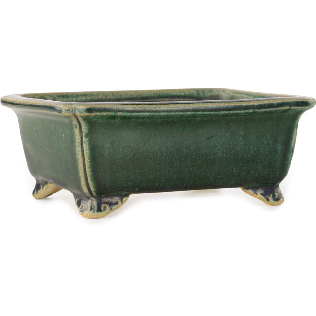 Rechthoekige donkergroene bonsaipot van Shibakatsu - 157 x 132 x 65 mm