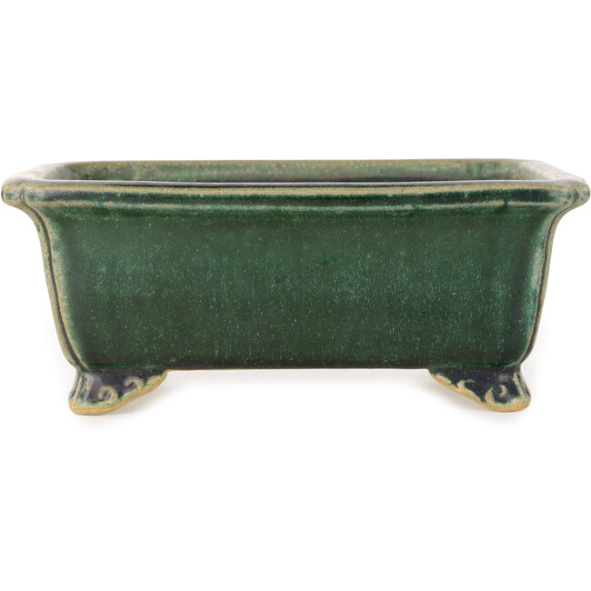 Rechthoekige donkergroene bonsaipot van Shibakatsu - 157 x 132 x 65 mm