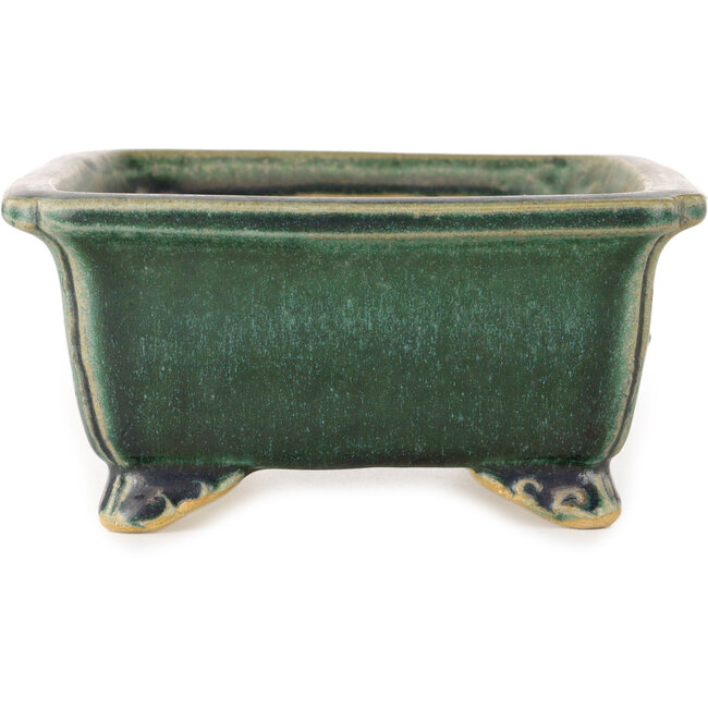 Rectangular dark green bonsai pot by Shibakatsu - 157 x 132 x 65 mm