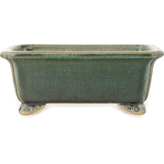  Shibakatsu (Katsuichi Shibata) 157 mm rectangular dark green bonsai pot by Shibakatsu, Tokoname, Japan