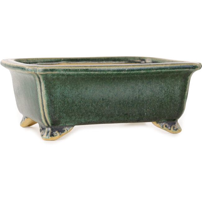 Rechthoekige donkergroene bonsaipot van Shibakatsu - 157 x 132 x 65 mm