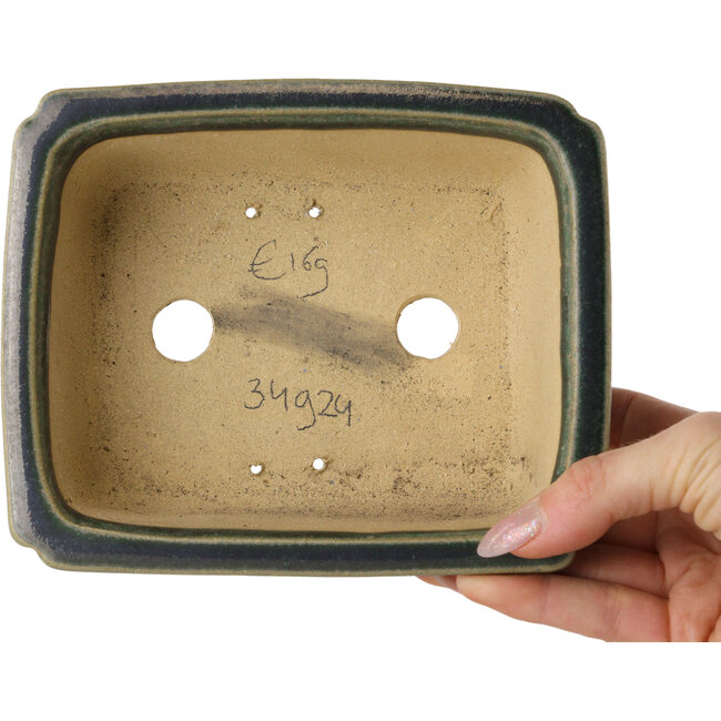 Rectangular dark green bonsai pot by Shibakatsu - 157 x 132 x 65 mm