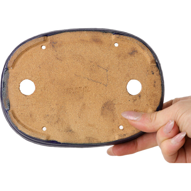 Pot à bonsaï ovale bleu foncé de Hattori - 159 x 115 x 24 mm
