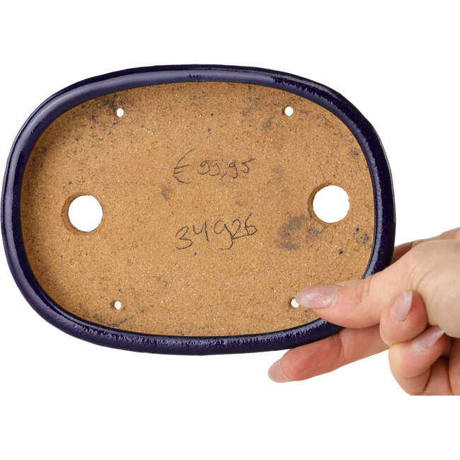 Oval dark blue bonsai pot by Hattori - 159 x 115 x 24 mm