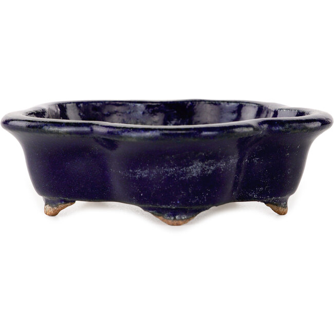Maceta para bonsái azul oscuro con forma de flor de Hattori - 112 x 112 x 35 mm