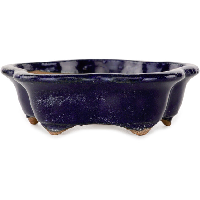 Dunkelblauer Bonsai-Topf in Blütenform von Hattori – 112 x 112 x 35 mm