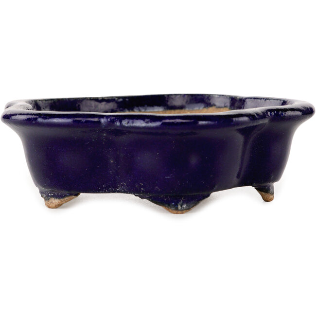 Flower-shaped dark blue bonsai pot by Hattori - 112 x 112 x 35 mm