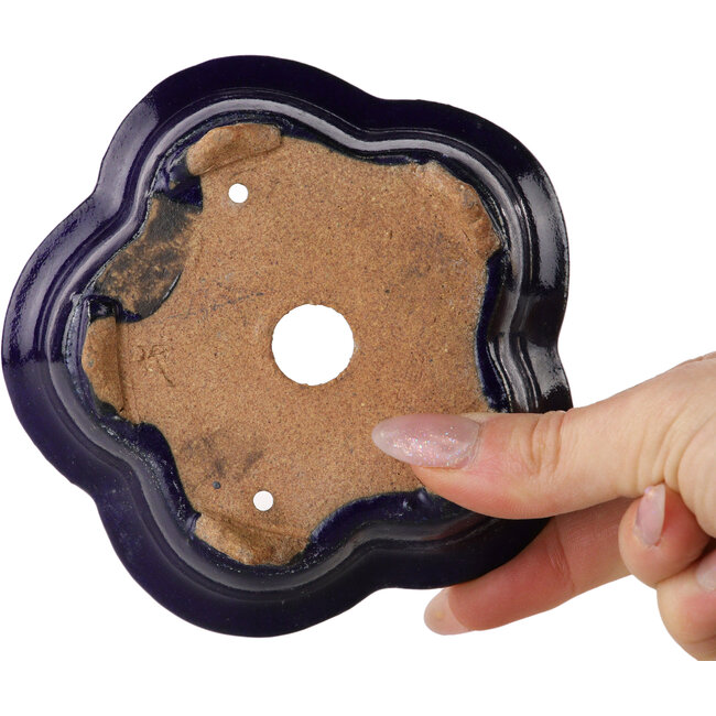 Pot à bonsaï bleu foncé en forme de fleur, par Hattori - 112 x 112 x 35 mm
