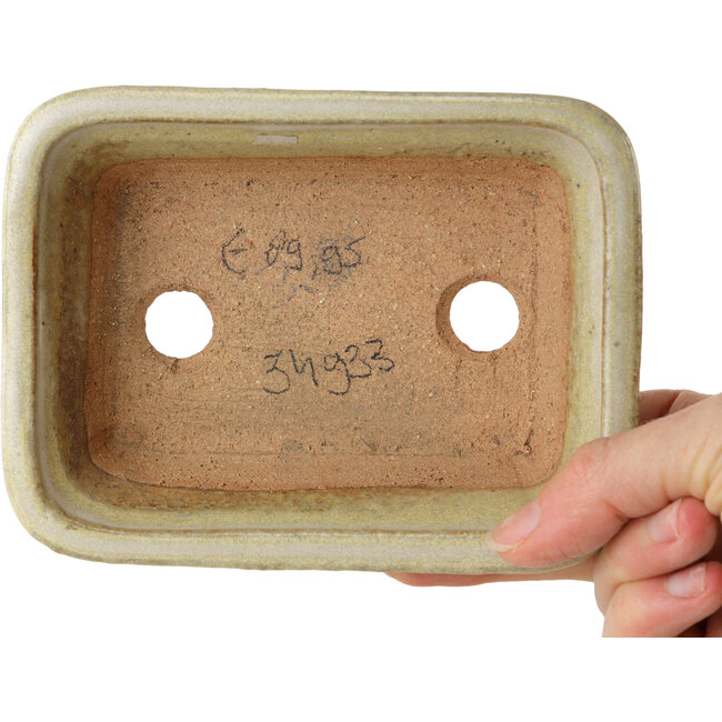 Rectangular off-white bonsai pot by Hattori - 133 x 100 x 43 mm