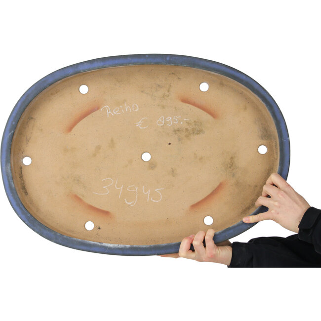Oval blue bonsai pot by Reiho - 585 x 410 x 68 mm