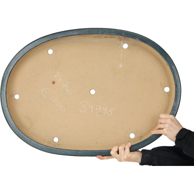 Oval blue bonsai pot by Reiho - 655 x 462 x 60 mm
